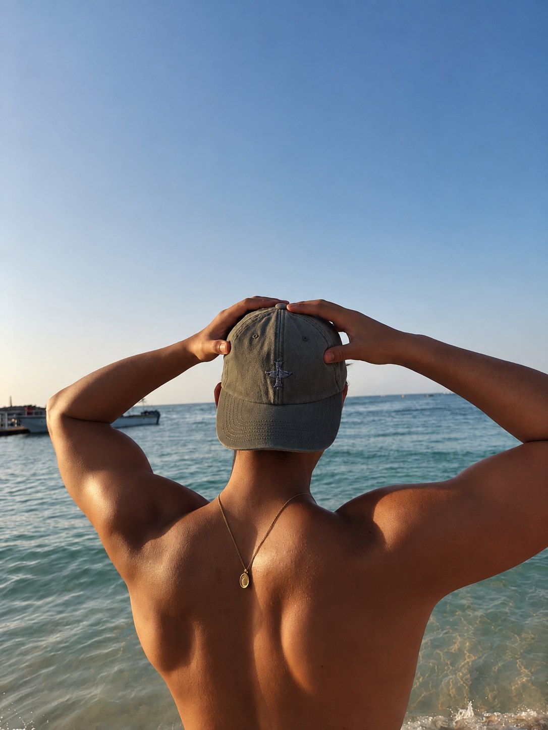 Palermo Bleu Cap — worn looking out to sea